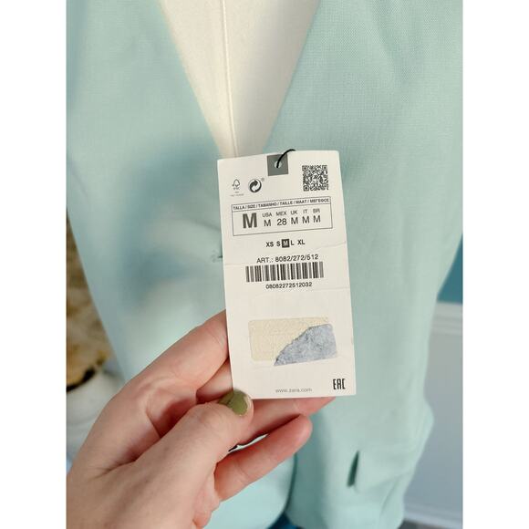 Zara Lapeless Light Academia Blazer Vest Medium Sea Green NWT - Picture 7 of 8